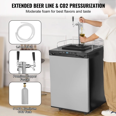 VEVOR Beer Kegerator, Dual Tap Draft Beer Dispenser, Full Size Keg Refrigerator With Shelf, CO2 Tank(No Gas), Drip Tray & Rail, Silver 4 VEVOR Beer Kegerator, Dual Tap Draft Beer Dispenser, Full Size Keg Refrigerator With Shelf, CO2 Tank(No Gas), Drip Tray & Rail, Silver - Image 4