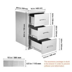 VEVOR Outdoor Kitchen Drawers 16" W X 28.5" H X 20.5" D, Flush Mount Triple Access BBQ Drawers Stainless Steel With Handle, Silver -Vevor GUEST b3887fb2 ed35 462e a0d7 727b7a7f01d8