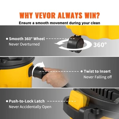 VEVOR Wet Dry Vac, 2.6 Gallon, 2.5 Peak HP, 3 In 1 Portable Shop Vacuum With Blowing Function, Perfect For Cleaning Floor, Upholstery, Gap, Car 6 VEVOR Wet Dry Vac, 2.6 Gallon, 2.5 Peak HP, 3 In 1 Portable Shop Vacuum With Blowing Function, Perfect For Cleaning Floor, Upholstery, Gap, Car - Image 6