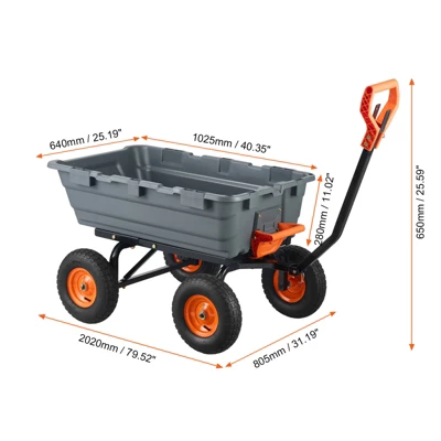 VEVOR Garden Cart, Durable Poly Dump Cart With Simple Assembly Steel Frame, Versatile Dump Wagon With Dual-Function Handle 7 VEVOR Garden Cart, Durable Poly Dump Cart With Simple Assembly Steel Frame, Versatile Dump Wagon With Dual-Function Handle - Image 7