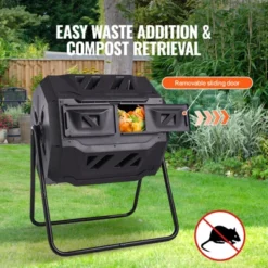 VEVOR Compost Bin, 43-Gal Dual Chamber Composting Tumbler, Large Tumbling Rotating Composter With 2 Sliding Doors And Steel Frame -Vevor GUEST b40088d2 e3ce 4c1e b4a9 e52f6ffaf26e