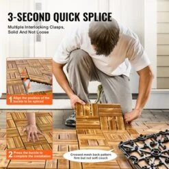 VEVOR Interlocking Deck Tiles Solid Wood, 10 Pack,12"x12" Waterproof Camphor Pine Wood Flooring All Weather Use, Patio Floor Decking Covering Tiles 12 VEVOR Interlocking Deck Tiles Solid Wood, 10 Pack,12"x12" Waterproof Camphor Pine Wood Flooring All Weather Use, Patio Floor Decking Covering Tiles -Vevor GUEST b561144f 0695 4625 a503 57d7633ef133