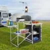 VEVOR Camping Kitchen Table, Folding Outdoor Cooking Table With Storage Carrying Bag, Aluminum Cook Station 1 Cupboard & Detachable Windscreen
