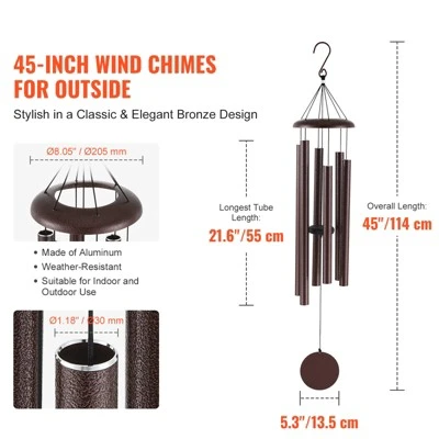 VEVOR Wind Chimes For Outside, 45 In, Deep Tone Wind Chimes With 6 Tubes, Unique Large Memorial Wind Chimes For Anniversary, Bronze 2 VEVOR Wind Chimes For Outside, 45 In, Deep Tone Wind Chimes With 6 Tubes, Unique Large Memorial Wind Chimes For Anniversary, Bronze - Image 2