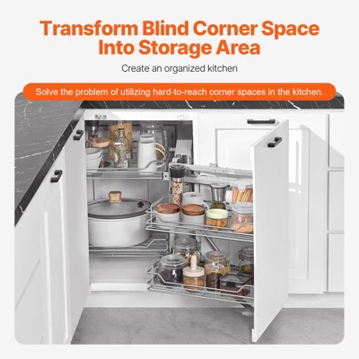 VEVOR 18"W Opening Blind Corner Pull Out Organizer, 2 Tier 4 Shelf Kitchen Cabinet Organizer, Magic Chrome Carbon Steel Storage Basket, Silver 2 VEVOR 18"W Opening Blind Corner Pull Out Organizer, 2 Tier 4 Shelf Kitchen Cabinet Organizer, Magic Chrome Carbon Steel Storage Basket, Silver - Image 2