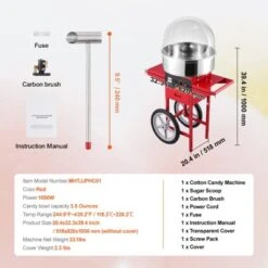 VEVOR Electric Cotton Candy Machine With Cart, 1000W Commercial Candy Floss Maker With Cover, Stainless Steel Bowl, Sugar Scoop And Drawer, Red -Vevor GUEST b6054b5b f132 4c76 b23e bb75f443eac7