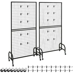 VEVOR 2 Packs Grid Wall Panels, 2.9 X 5.9 Ft Wire Grid Panels Display Rack, Movable Art Display Shelf With Wheels And 10 Hooks, Black -Vevor GUEST b64b427c 58bf 4d68 b05f 4e1d628263d4