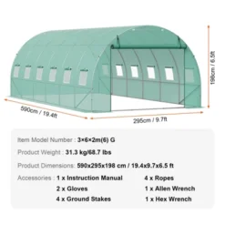 VEVOR Walk-in Tunnel Greenhouse, 19.4x9.7x6.5 Ft Hoop House Greenhouse Tunnel With Galvanized Steel Frame, Green PE Cover, 12 Windows -Vevor GUEST b6a80785 abed 4b9a 995b c4b476d3c6b7