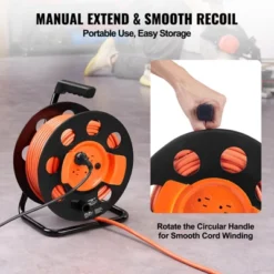 VEVOR Extension Cord Reel, 100FT, With 4 Outlets And Dust Cover, Heavy Duty 12AWG SJTOW Power Cord, Manual Cord Reel, Orange -Vevor GUEST b6e0b6f9 1aab 42ad a405 3e3d43762f79