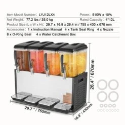 VEVOR Commercial Beverage Dispenser, 4 Tanks 12 L / 12.7 QT Per Tank Juice Dispenser, 510W Stainless Steel Ice Tea Drink Machine -Vevor GUEST b6f08d8a 7136 4040 9499 e00e2b77b814
