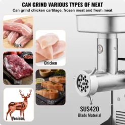 VEVOR Meat Grinder, 5 Lbs/Min Capacity Electric Meat Grinders With Blade, Grinding Plate, Sausage Maker, Stainless Steel Commercial Meat Mincer -Vevor GUEST b76b3918 64a1 4922 883b 26e98d4f7e57