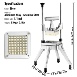 VEVOR Commercial Vegetable Fruit Chopper 1/4" Blade Heavy Duty Professional Food Dicer Kattex French Fry Cutter Onion Slicer Stainless Steel 14 VEVOR Commercial Vegetable Fruit Chopper 1/4" Blade Heavy Duty Professional Food Dicer Kattex French Fry Cutter Onion Slicer Stainless Steel -Vevor GUEST b79d6aed b165 41b3 88b9 732405f2238c