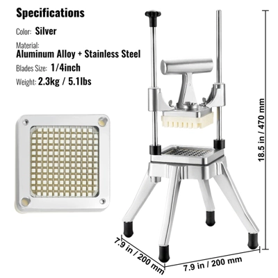 VEVOR Commercial Vegetable Fruit Chopper 1/4" Blade Heavy Duty Professional Food Dicer Kattex French Fry Cutter Onion Slicer Stainless Steel 7 VEVOR Commercial Vegetable Fruit Chopper 1/4" Blade Heavy Duty Professional Food Dicer Kattex French Fry Cutter Onion Slicer Stainless Steel - Image 7