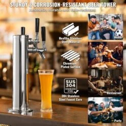 VEVOR Triple Taps Draft Beer Tower Dispenser, Stainless Steel Keg Beer Tower, Kegerator Tower Kit With Pre-Assembled Tubing -Vevor GUEST b7b6403b c2ec 4e6f 967d 82364657e7fa