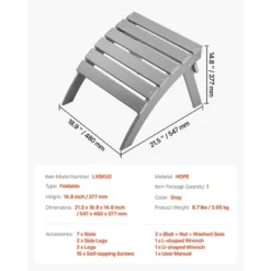 VEVOR Adirondack Ottoman, 21.5L X 18.9W X 14.8H Inch HDPE Plastic Folding Adirondack Ottoman, Weather-Resistant Foot Rest For Adirondack Chair, Gray 14 VEVOR Adirondack Ottoman, 21.5L X 18.9W X 14.8H Inch HDPE Plastic Folding Adirondack Ottoman, Weather-Resistant Foot Rest For Adirondack Chair, Gray -Vevor GUEST b884117c 2707 4cef 8c42 2d52a2b738bf