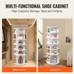 VEVOR 6 Tiers Rotating Shoe Rack Tower, 360°Spinning Shoe Display, Revolving Shoe Rack Storage Round Carousel, Lazy Susan Shoe Rack Organizer, White -Vevor GUEST b884c022 bc1b 4be6 a6ee d7077d5f9c55