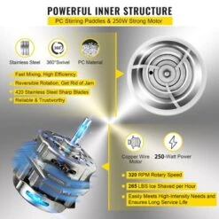 VEVOR 110V Electric Shaved Ice Machine 250W Snow Cone Maker Tabletop With Adjustable Ice Texture, Ice Shaving Machine 265LBs/hr, Blue -Vevor GUEST b8d7468f 911f 4d22 a11f 8848cef08aa1