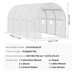 VEVOR Walk-in Tunnel Greenhouse, 14.6x6.4x6.3 Ft Hoop House Greenhouse Tunnel With Galvanized Steel Frame, White PE Cover, 8 Windows -Vevor GUEST b8de2db1 c348 4cb2 b101 adc4565eb1bf