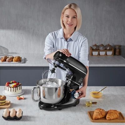 VEVOR 3-in-1 Multifunctional Stand Mixer, 6QT Stainless Steel Bowl, 660W 6+P Speeds Tilt-head Food Mixer, Black 1 VEVOR 3-in-1 Multifunctional Stand Mixer, 6QT Stainless Steel Bowl, 660W 6+P Speeds Tilt-head Food Mixer, Black