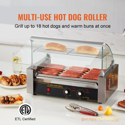 VEVOR Hot Dog Roller 7 Rollers 18 Hot Dogs Capacity 1050W Stainless Sausage Grill Cooker Machine With Dual Temp Control Glass Hood Acrylic Cover 2 VEVOR Hot Dog Roller 7 Rollers 18 Hot Dogs Capacity 1050W Stainless Sausage Grill Cooker Machine With Dual Temp Control Glass Hood Acrylic Cover - Image 2