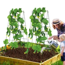 VEVOR Cucumber Trellis For Climbing Plants, 39" X 32" Foldable Cucumber Trellis Set With Twist Ties, Metal Garden Trellis For Raised Bed