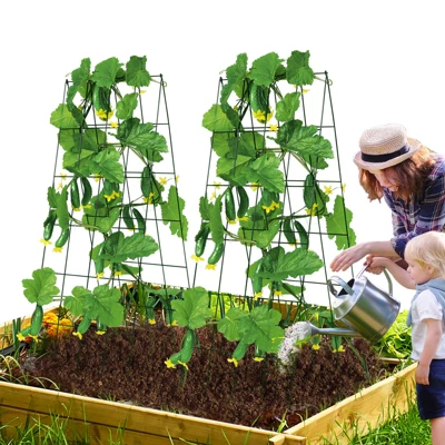 VEVOR Cucumber Trellis For Climbing Plants, 39" X 32" Foldable Cucumber Trellis Set With Twist Ties, Metal Garden Trellis For Raised Bed 1 VEVOR Cucumber Trellis For Climbing Plants, 39" X 32" Foldable Cucumber Trellis Set With Twist Ties, Metal Garden Trellis For Raised Bed