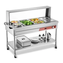 VEVOR Commercial Food Warmer,5 Pans+2 Pots Electric Steam Table,1800W Buffet Catering Food Warmer With Shield Undershelf Wheels,Stainless Steel,Silver -Vevor GUEST b99bd08a 2bd6 4751 90b6 253774e83a52