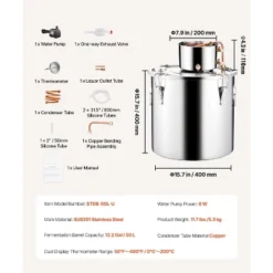 VEVOR Alcohol Still, 13.2 Gal / 50 L Stainless Steel Water Alcohol Distiller With Copper Coil, Home Brewing Refining Fermentation Kit, Silver 14 VEVOR Alcohol Still, 13.2 Gal / 50 L Stainless Steel Water Alcohol Distiller With Copper Coil, Home Brewing Refining Fermentation Kit, Silver -Vevor GUEST b9b0a83f 1162 40c9 9e66 32db072d19c9