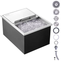 VEVOR Drop In Ice Chest, 24"L X 18"W X 13"H Stainless Steel Ice Cooler, Commercial Ice Bin With Sliding Cover, 40.9 Qt Outdoor Kitchen Ice Bar -Vevor GUEST b9eabaab 7737 43ac 8f41 49d35937dc93