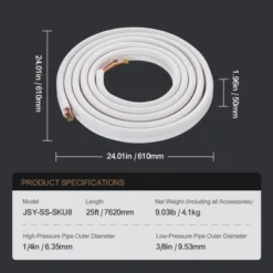 VEVOR 25FT Mini Split Line Set,1/4" & 3/8" O.D Copper Pipes Tubing And Triple-Layer Insulation,for Air Conditioning Or Heating Pump Equipment, White -Vevor GUEST ba3109b9 6d60 459a a716 dd9d94f15a92