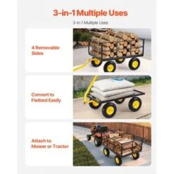 VEVOR 1400 Lbs Steel Garden Cart, Heavy Duty Pullable Garden Wagon Yard Cart, 2 In 1 Outdoor Metal Utility Wagon Yard Trailer, Black -Vevor GUEST ba5245b0 2477 415f a8d2 9116e51cde4b