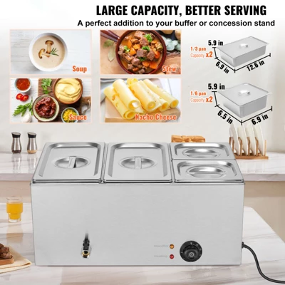 VEVOR 4-Pan Commercial Food Warmer, 16.4QT Electric Steam Table, 1200W Professional Countertop Stainless Steel Buffet Bain Marie 3 VEVOR 4-Pan Commercial Food Warmer, 16.4QT Electric Steam Table, 1200W Professional Countertop Stainless Steel Buffet Bain Marie - Image 3