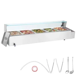 VEVOR 5-Pan Commercial Food Warmer, 5 X 8QT Electric Steam Table With Glass Cover, 1700W Countertop Stainless Steel Buffet Bain Marie -Vevor GUEST bb52ba23 5f09 4e42 8348 8d249055e574