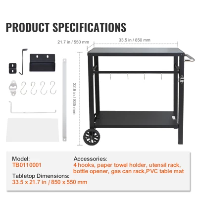 VEVOR Outdoor Grill Dining Cart With Double-Shelf, BBQ Movable Food Prep Table, Multifunctional Iron Table Top, Portable Modular Carts For Pizza Oven 7 VEVOR Outdoor Grill Dining Cart With Double-Shelf, BBQ Movable Food Prep Table, Multifunctional Iron Table Top, Portable Modular Carts For Pizza Oven - Image 7