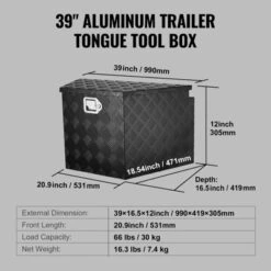VEVOR Trailer Tongue Box, Aluminum Alloy Diamond Plate Tongue Box Tool Chest, Heavy Duty Trailer Box Storage With Lock And Keys, 39"x16.5"x12" -Vevor GUEST bbe7ad35 b504 41aa 9e9c 0b4b4d21d8c5