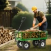 VEVOR 680 Lbs Steel Garden Cart On Wheels, Heavy Duty Garden Wagon Cart Pullable, Metal Outdoor Utility Yard Wagon Carts, Green