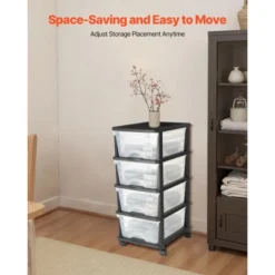 VEVOR Plastic Storage Drawers Cart, 4 Drawers Storage Organizer With Wheels, Rolling Closet Organization And Storage Dividers, Transparent&Black -Vevor GUEST bc26e63f b80b 48a3 9cfb e9462557e31e