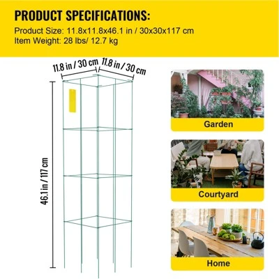 VEVOR Tomato Cages, 11.8" X 11.8" X 46.1", 10 Packs Square Plant Support Cages, Green PVC-Coated Steel Tomato Towers , Green 7 VEVOR Tomato Cages, 11.8" X 11.8" X 46.1", 10 Packs Square Plant Support Cages, Green PVC-Coated Steel Tomato Towers , Green - Image 7