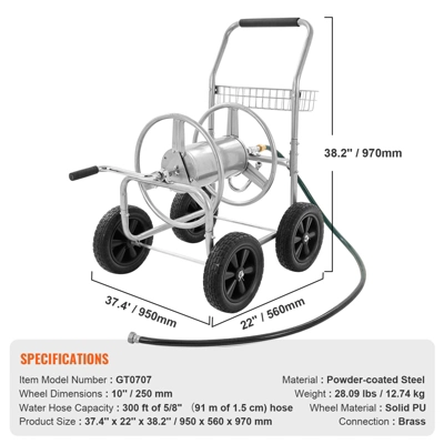 VEVOR Hose Reel Cart, Hold Up To 300 Ft Of 5/8’’ Hose, Garden Water Hose Carts Mobile Tools With 4 Wheels, Heavy Duty Powder-coated Steel 7 VEVOR Hose Reel Cart, Hold Up To 300 Ft Of 5/8’’ Hose, Garden Water Hose Carts Mobile Tools With 4 Wheels, Heavy Duty Powder-coated Steel - Image 7