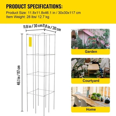 VEVOR Tomato Cages, 11.8" X 11.8" X 46.1", 10 Packs Square Plant Support Cages, PVC-Coated Steel Tomato Towers, Silver 7 VEVOR Tomato Cages, 11.8" X 11.8" X 46.1", 10 Packs Square Plant Support Cages, PVC-Coated Steel Tomato Towers, Silver - Image 7