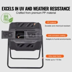 VEVOR Compost Bin, 43-Gal Dual Chamber Composting Tumbler, Large Tumbling Rotating Composter With 2 Sliding Doors And Steel Frame -Vevor GUEST bc9c3e90 b38f 4804 a2f0 4316712ed542