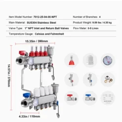 VEVOR 4-Branch Radiant Heat Manifold, 1/2" PEX Tubing Manifold, Stainless Steel PEX Manifold For Hydronic Radiant Floor Heating, Silver -Vevor GUEST bcbb3d52 4312 457d a783 71e0f050a1ef
