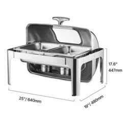 VEVOR Roll Top Chafing Dish Buffet Complete Set, 9 Qt 1 Pack Stainless Steel Chafer With 2 Half Size Pans, Rectangle Catering Warmer Server, Silver -Vevor GUEST bce54cb5 3fe9 470e 9488 ddcaead54b04