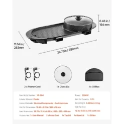 VEVOR Hot Pot With Grill, 2200W 2-in-1 Electric Smokeless Grill And Hot Pot With Separate Dual Temperature Control, Black -Vevor GUEST bcf2ae28 488a 4cac bad8 ce9dc9af2a85