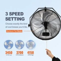 VEVOR Wall Mount Fan, 18 Inch, 3-speed High Velocity Max. 4150 CFM, Waterproof Oscillating Industrial Wall Fan, Commercial Or Residential -Vevor GUEST bdc326dc 0a13 431b 8e42 01b862aa483e
