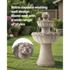 VEVOR Outdoor Water Fountain, 36.5 In Height Fountain And Waterfall, 2-Tier Floor Standing Rock Base Style Fiberglass And Resin Fountains, Gray -Vevor GUEST bde7eb73 4840 4dff 95d8 7f67901f5c5c