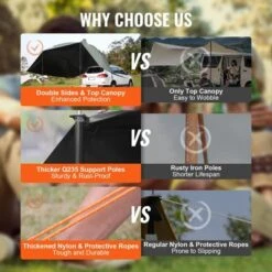 VEVOR Vehicle Awning, Large 10' X 7' Shade Coverage Car Side Awning, PU2000mm UV50+ Car Awning With Extended Side Canopies And Portable Storage Bag -Vevor GUEST bea1aa52 1e5a 46e3 94de 032bd14c483a