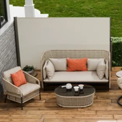 VEVOR Retractable Side Awning, 71''x 118'' Aluminum Outdoor Privacy Screen, 280g Polyester Water-proof Retractable Patio Screen