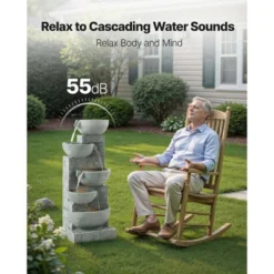 VEVOR Outdoor Water Fountain, 31.5 In Height Fountain And Waterfall, 5-Tier Floor Standing Bowl-Shaped Cascading Fountains With Light And Pump, Gray -Vevor GUEST bf6a709c d2da 405d 9c74 650f6f66cf77