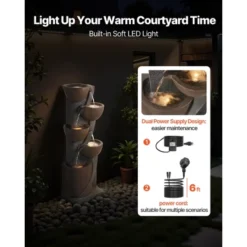 VEVOR Outdoor Water Fountain, 49.61 In Height Fountain And Waterfall,5-Tier Floor Standing Jar-Shaped Cascading Fountains With Light And Pump, Black -Vevor GUEST bfe7d0f3 4e27 4bfc a25d 13249e0cdfe7